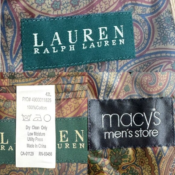 Lauren Ralph Lauren Beige Blazer W Paisley Lining & Elbow Patches Men 42L Cotton - Picture 6 of 12
